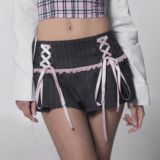 Dark Femme Pleated Skirt - Edgy Bow Detail Mini | Free Shipping| Crypto Payments