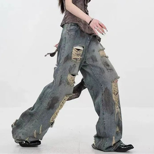 Tie-Dye Destroyed Jeans - Grunge Streetwear Trousers（XS-XL）|Free Shipping|Crypto Payments