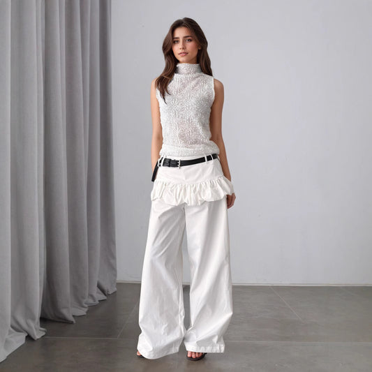 Korean Peplum Pants - False Two-Piece Wide Leg Trousers | Free Shipping