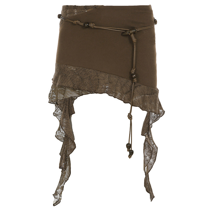 Y2K Patchwork Skirt - Mallard Asymmetrical Flounce Design | Crypto Payments OK