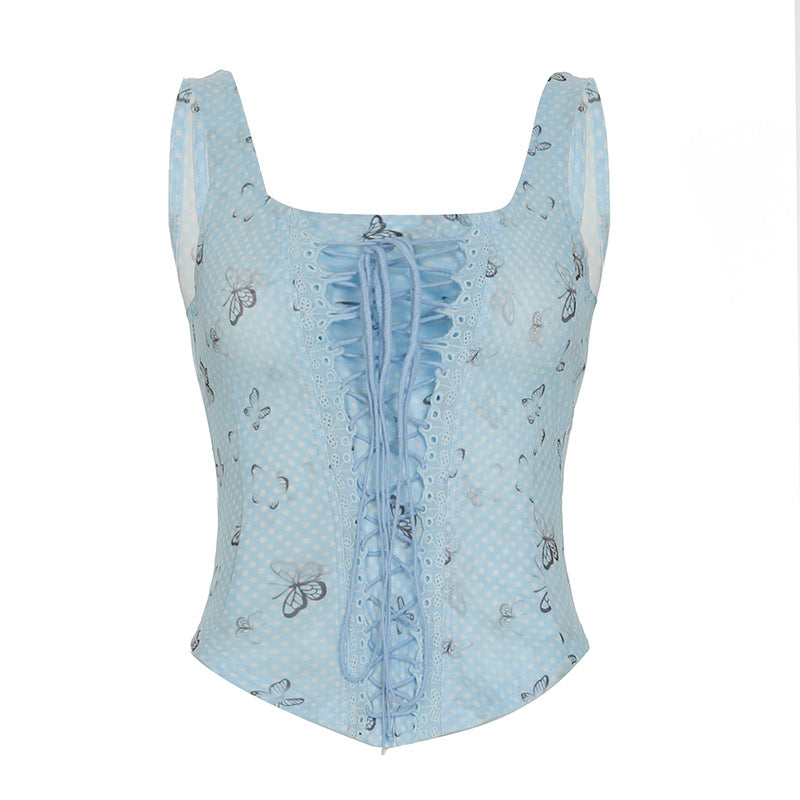 Y2K Mesh Bustier - Butterfly Print Crop Top |Free Shipping|Crypto Payments