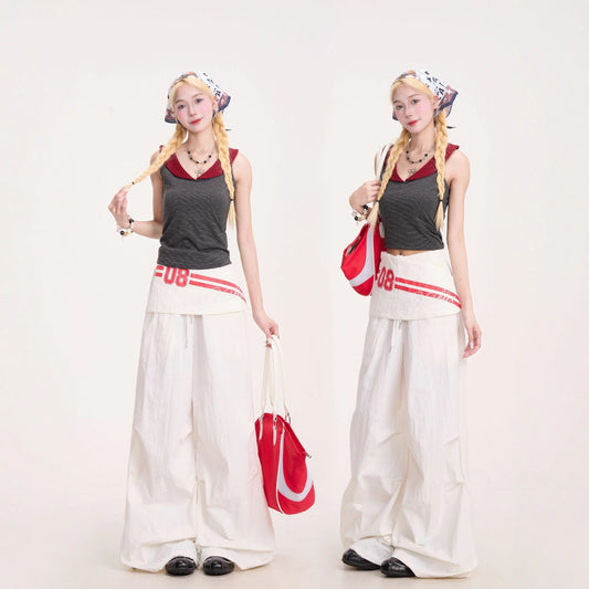 Vintage Cargo Pants - Loose Fit Layered Hem Trousers| Free Shipping|Crypto Payments