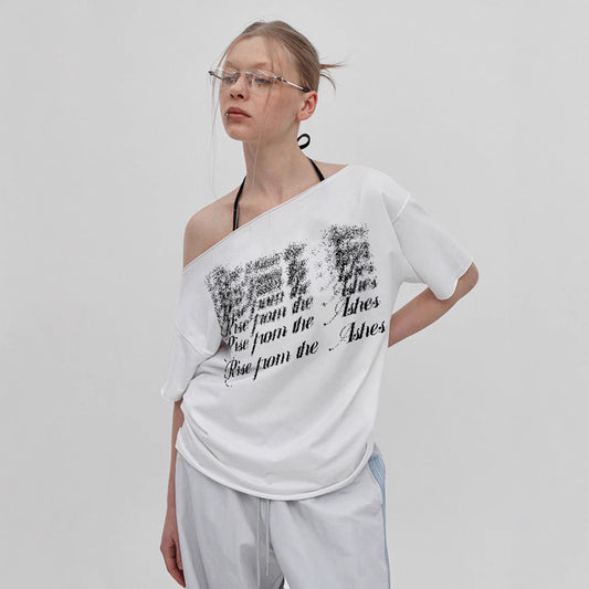 Y2K Off-Shoulder Top - Printed Relaxed Fit Tee | Crypto Payments