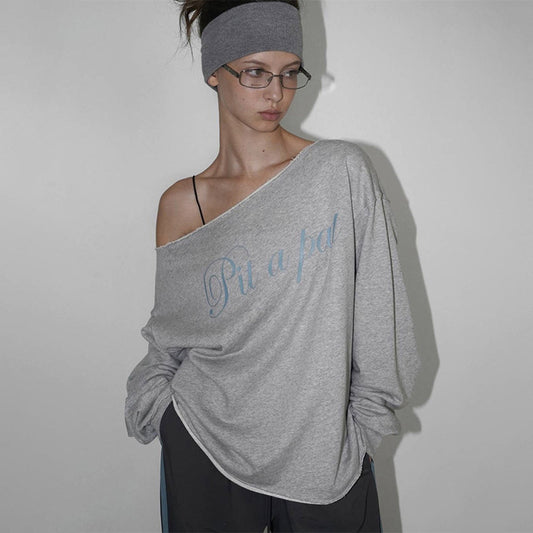 Women's Off-Shoulder T-Shirt - Retro Oversized Long Sleeve Top| Free Shipping|Crypto Payments