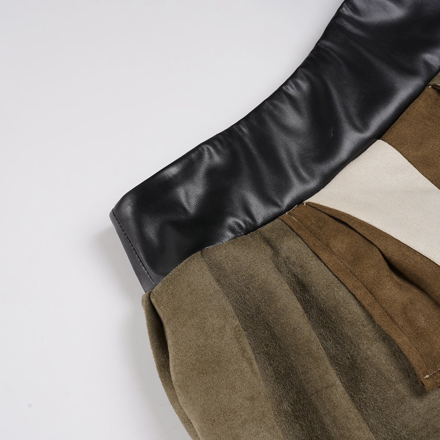 Leather-Panel Pleated Skirt - Edgy Asymmetrical Biker Mini | Crypto Payments