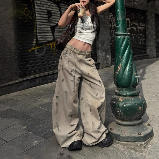 Distressed Wide-Leg Jeans - Vintage Boyfriend Fit Trousers | Crypto Payments