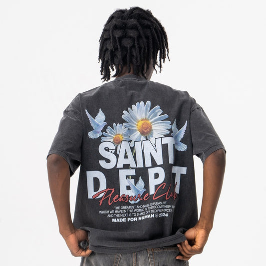 Streetwear Essential Tee - Peace Symbol Washed Cotton Oversized Unisex Shirt
