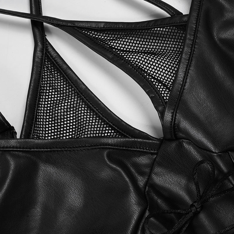 Punk Leather & Lace Halter Top - Edgy Corset Bustier Cropped Top | Free Shipping