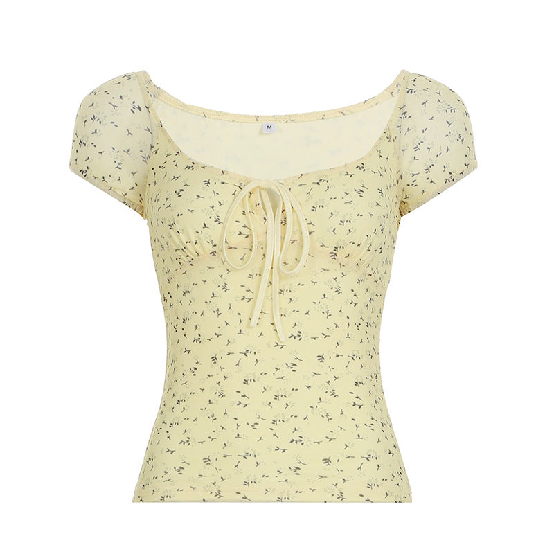 Floral Mesh Crop Top - Sweet & Sexy Tie-Front Tee | Free Shipping|Crypto Payments