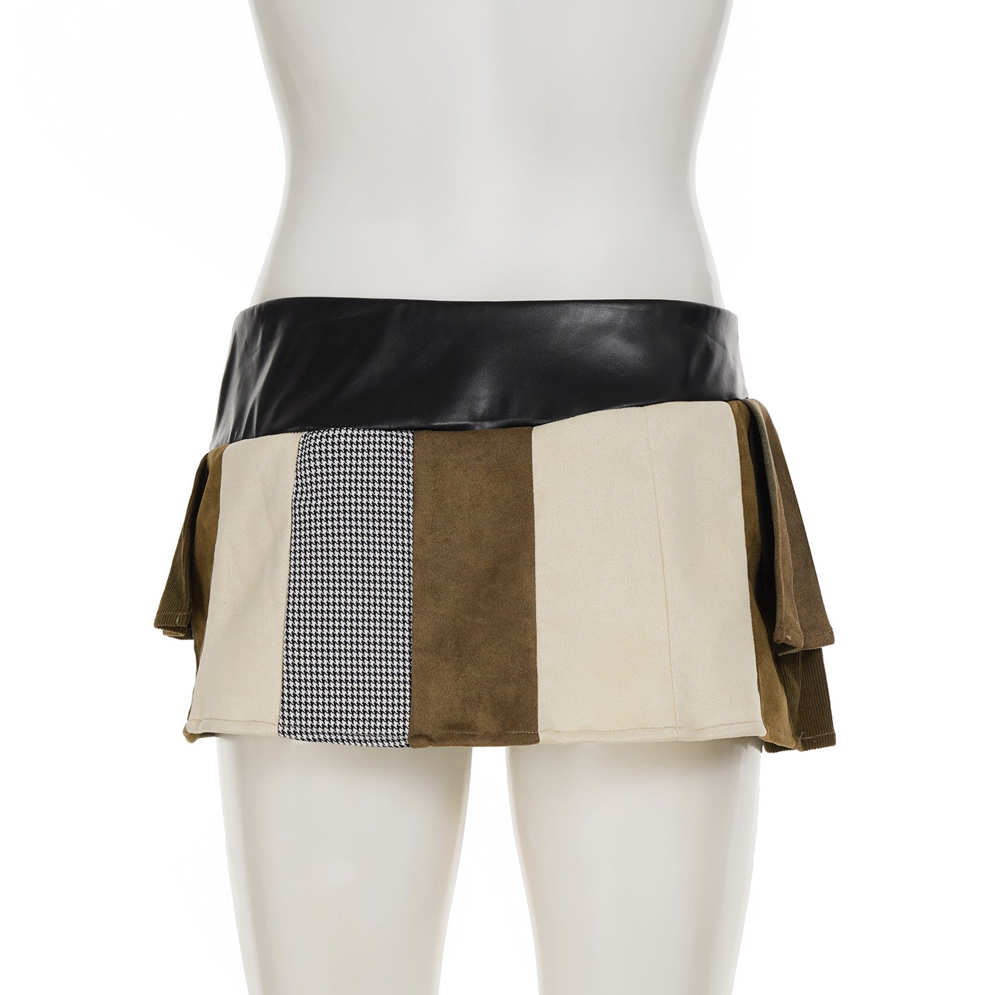 Leather-Panel Pleated Skirt - Edgy Asymmetrical Biker Mini | Crypto Payments