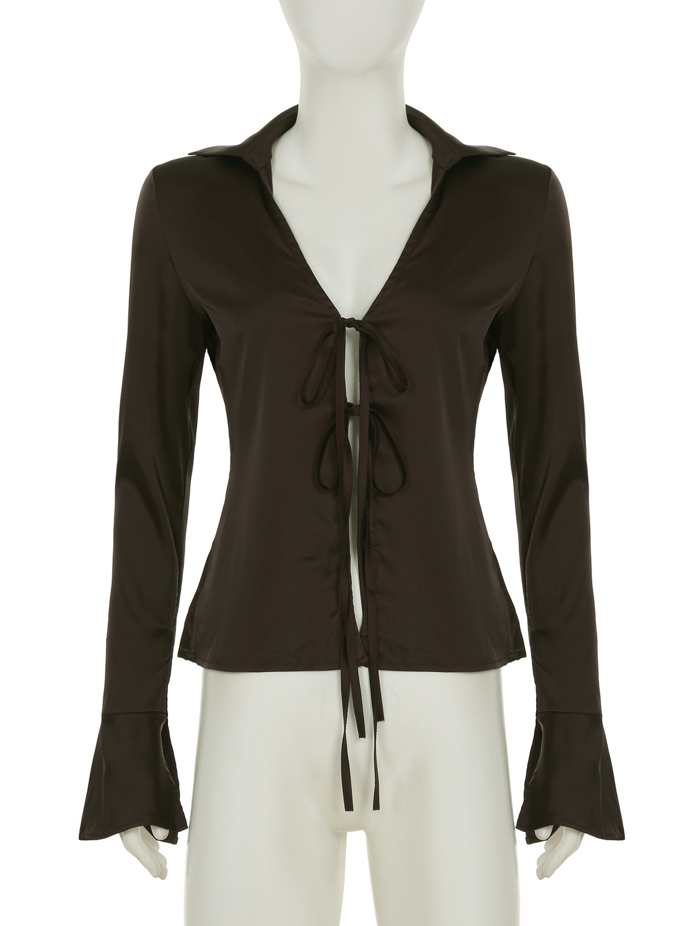 Tie-Front Bell Sleeve Blouse - Sexy Crop Top |Free Shipping |Crypto Payments