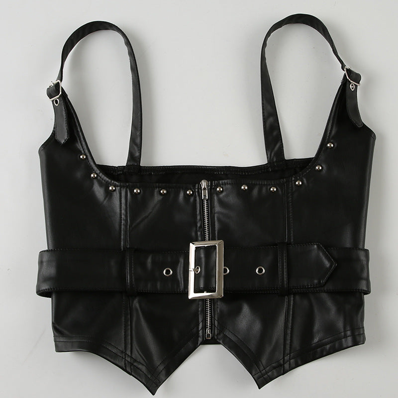 Punk Studded Corset Vest - Edgy Faux Leather Waist Cincher | Free Shipping | Crypto Pay
