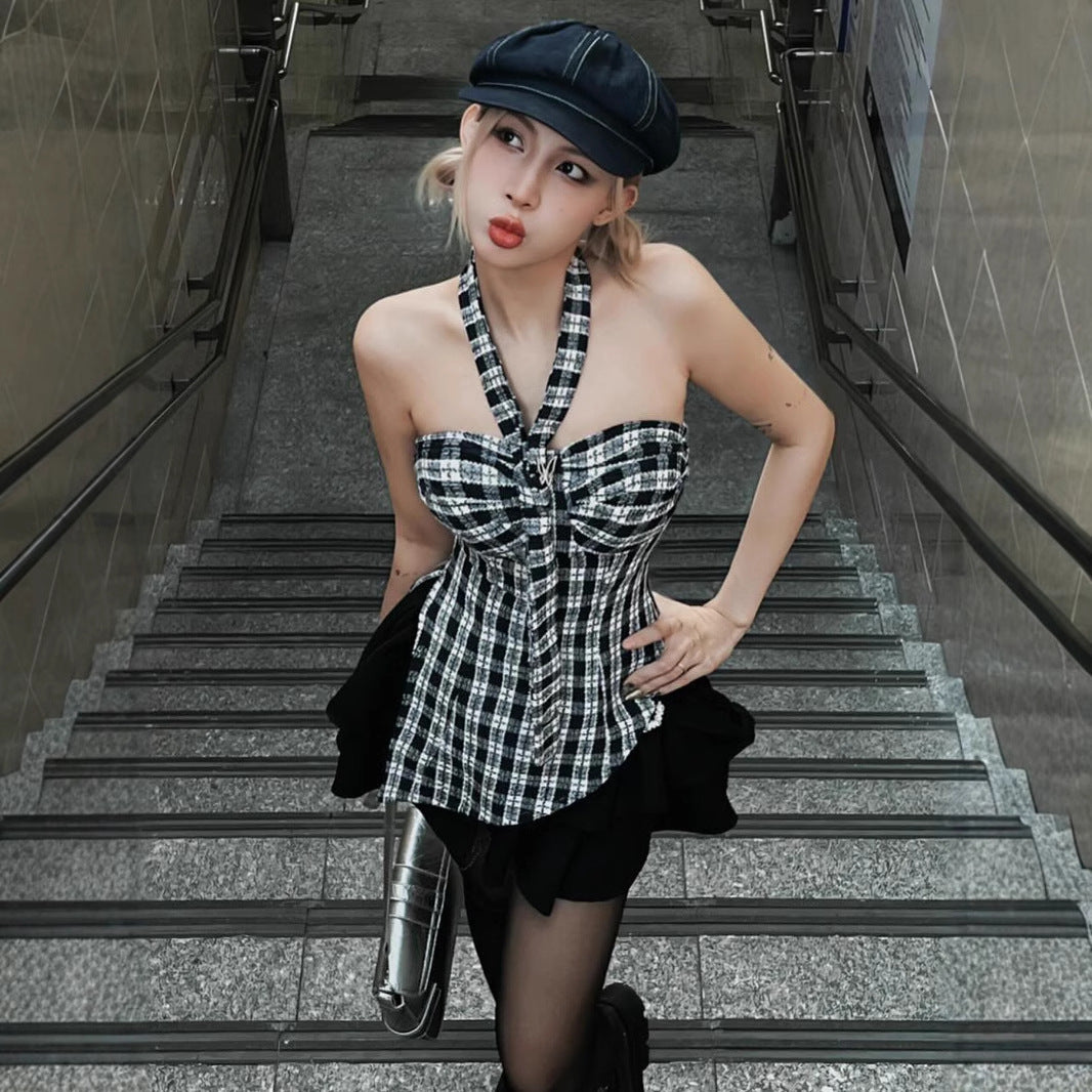 Plaid Corset Top - Off-Shoulder Streetwear Blouse | Free Shipping|Crypto Payments