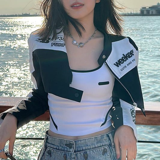 Women's Cropped Biker Jacket - Edgy Motorcycle Style Zip-Up Top| Free Shipping|Crypto Payments