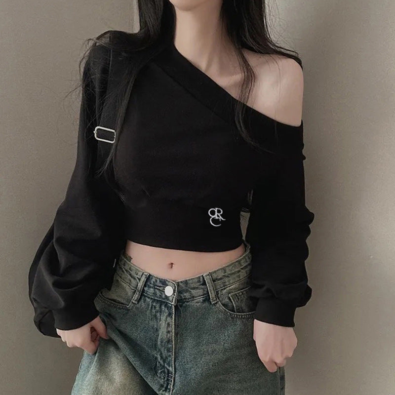 Women's Cropped Off-Shoulder Sweatshirt - Sexy Streetwear Long Sleeve Crop Top| Free Shipping|Crypto Payments