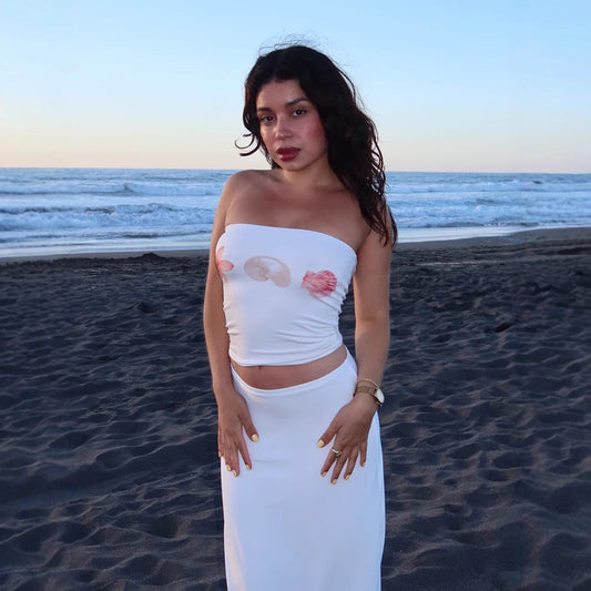 Shell Print Bustier - Off-Shoulder Crop Top | Free Shipping|Crypto Payments