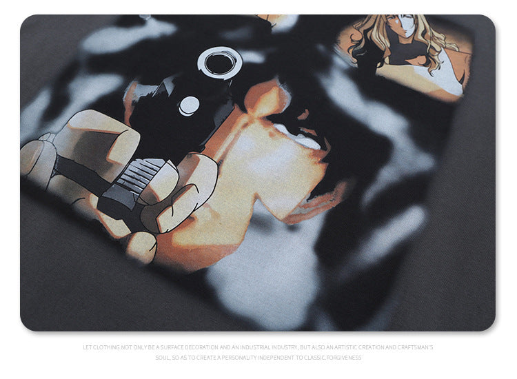 Anime Girl Graphic Tee - Vintage Washed Streetwear T-Shirt