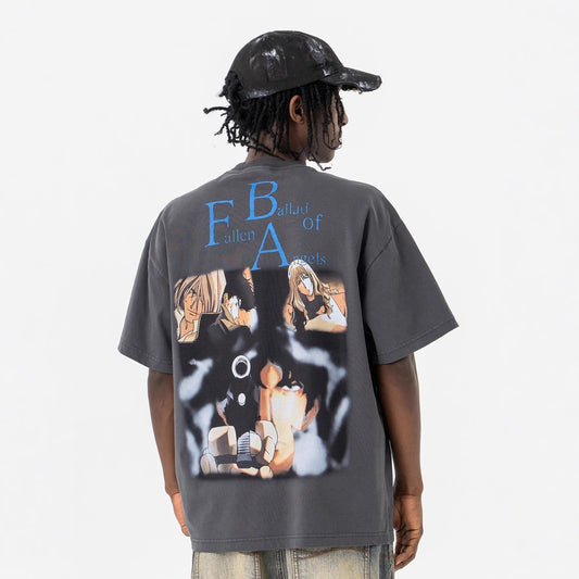 Anime Girl Graphic Tee - Vintage Washed Streetwear T-Shirt