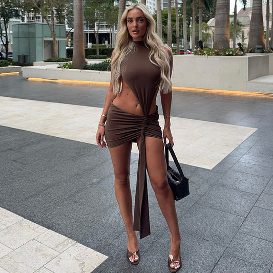 Y2K Backless Mini Dress - Sleeveless Cut-Out Bodycon with Ties | Free Shipping & Crypto Pay