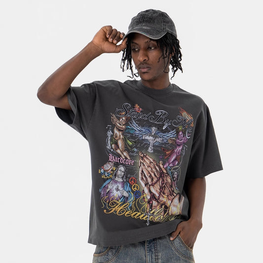 Streetwear Spiritual Tee - Distressed Oversized Graphic T-Shirt