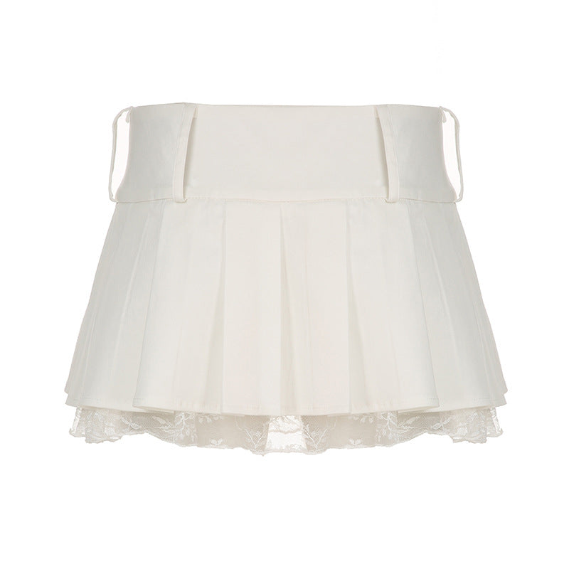 Women's A-Line Skirt - Flirty Pleated Mini with Lace|Free Shipping|Crypto Payments
