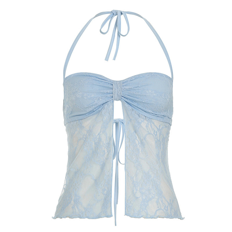 Corpete de renda transparente - Sutiã halter doce e sexy | Pagamentos com criptomoedas