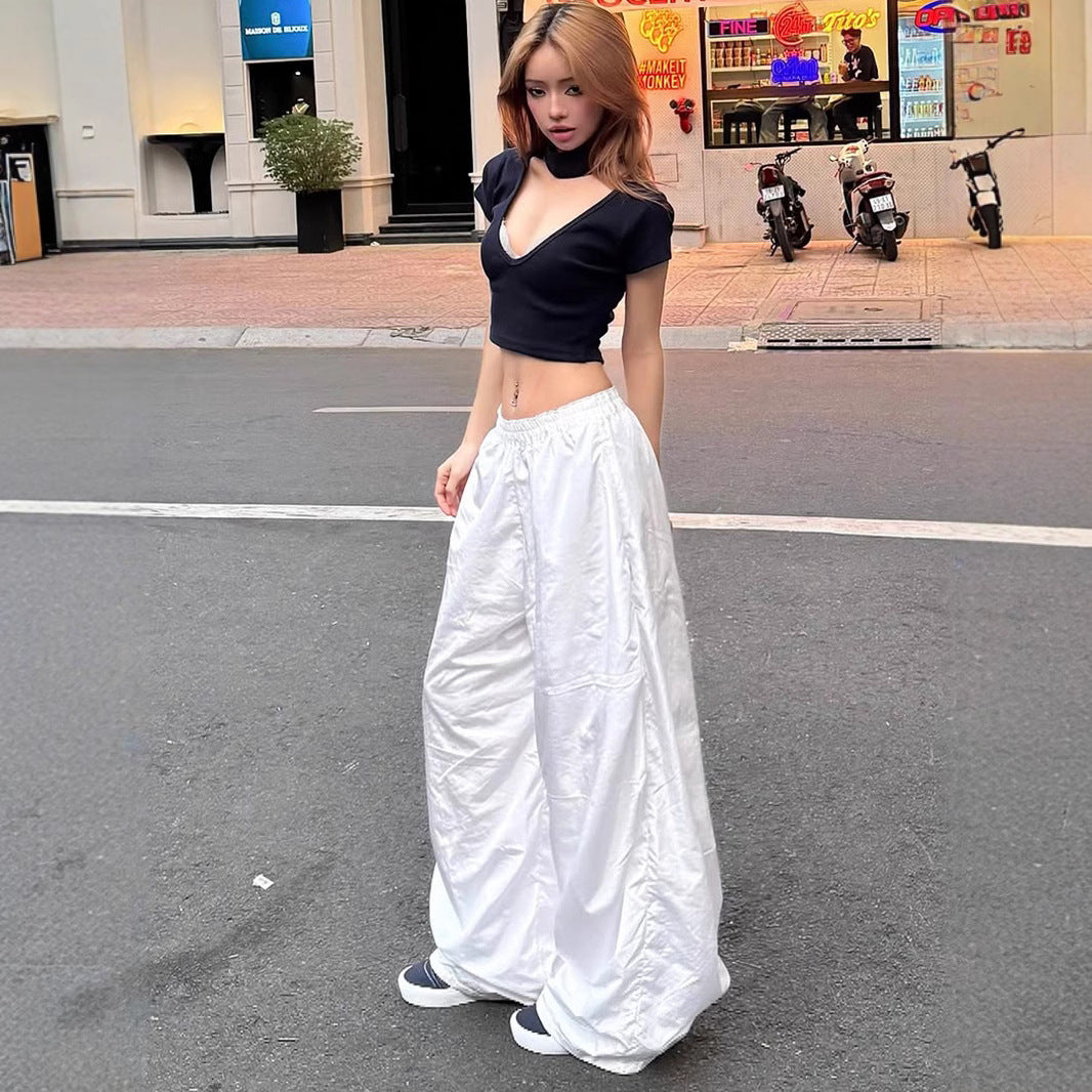 Wide-Leg Streetwear Pants - Minimalist Elastic Waist Trousers | Free Shipping|Crypto Payments