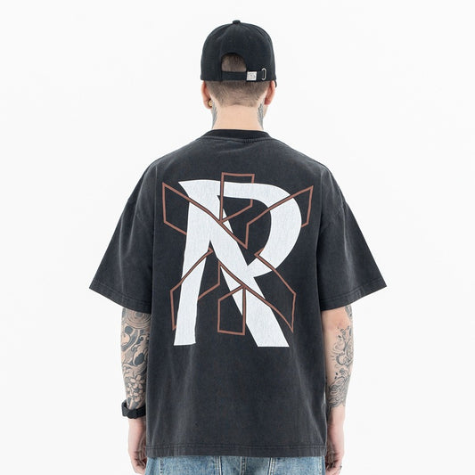 90s Style Streetwear Tee - Vintage Washed Cotton Oversized Logo T-Shirt