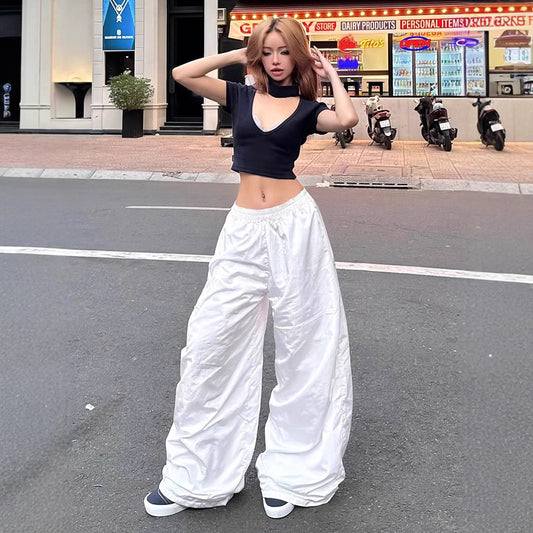 Wide-Leg Streetwear Pants - Minimalist Elastic Waist Trousers | Free Shipping|Crypto Payments