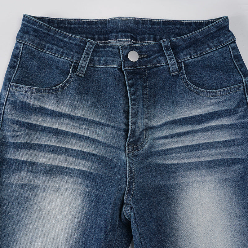 Low-Rise Bootcut Jeans - Vintage Wash Streetwear Pants with Lifting Effect | Free Shipping