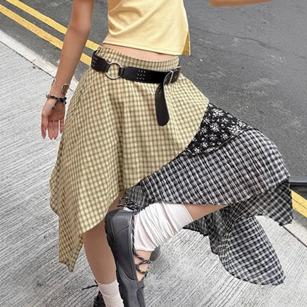 Grunge Plaid Mini Skirt - Asymmetrical Post-Apocalyptic Style | Free Shipping