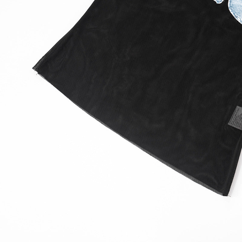 Top curto de malha com estampa de orquídea Y2K, sexy e fofo - camiseta sem mangas e transparente | Frete grátis para todo o mundo e pagamento com criptomoedas