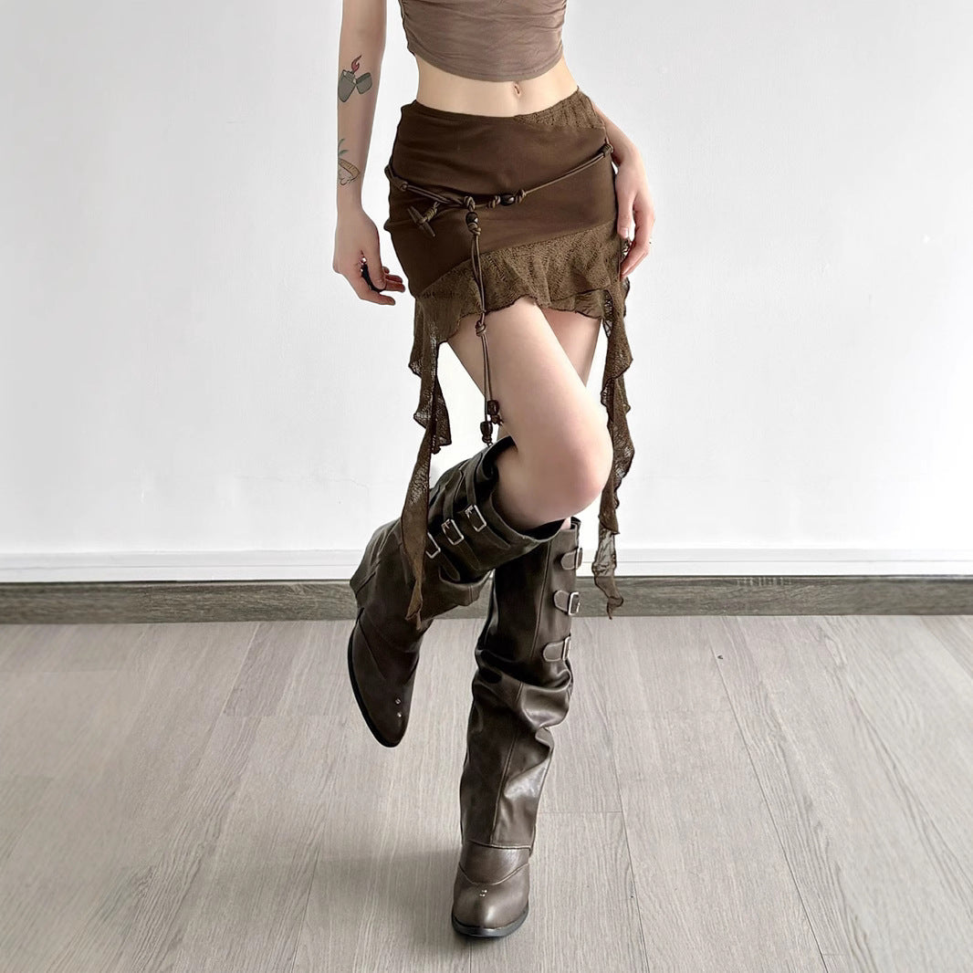 Y2K Patchwork Skirt - Mallard Asymmetrical Flounce Design | Crypto Payments OK