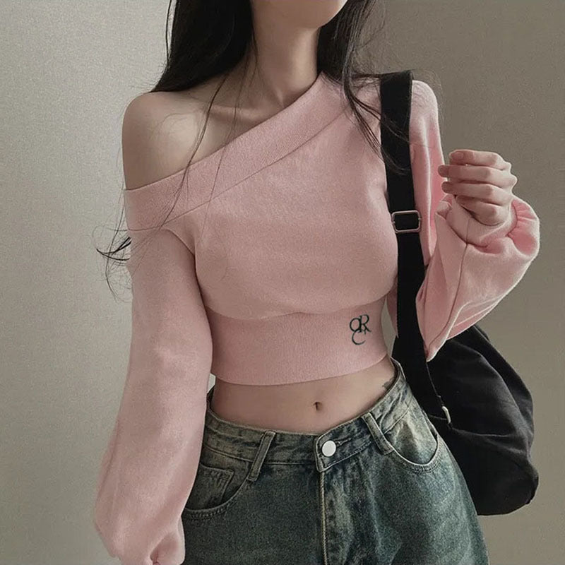 Women's Cropped Off-Shoulder Sweatshirt - Sexy Streetwear Long Sleeve Crop Top| Free Shipping|Crypto Payments