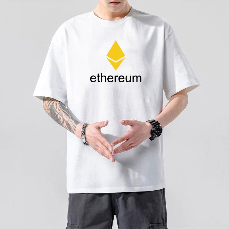 Men’s Crypto T-Shirt | 100% Cotton Blockchain Tee with Bitcoin, Ethereum, Dogecoin Prints | XS–2XL | Free Global Shipping