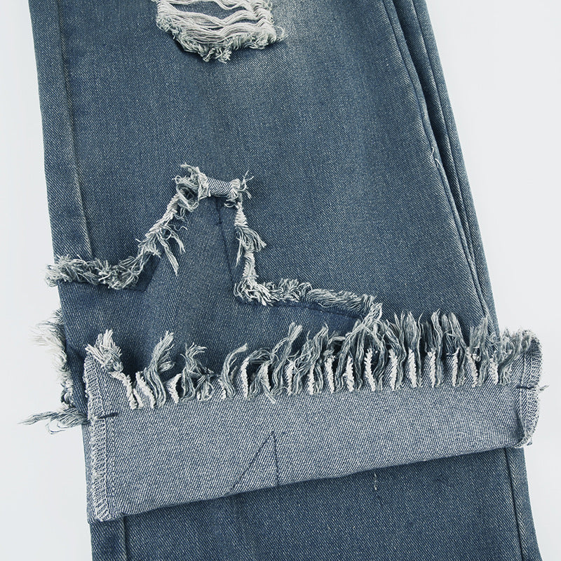 Distressed Flare Jeans - Star Studded Wide-Leg Pants |Crypto Payments