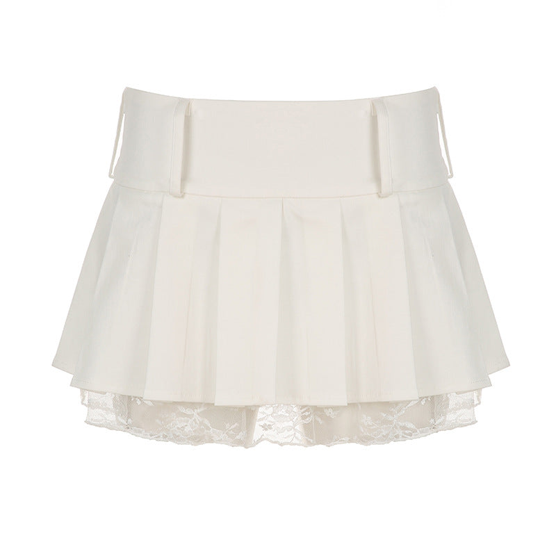 Women's A-Line Skirt - Flirty Pleated Mini with Lace|Free Shipping|Crypto Payments
