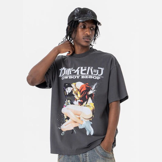 Anime Girl Graphic Tee - Vintage Washed Streetwear T-Shirt