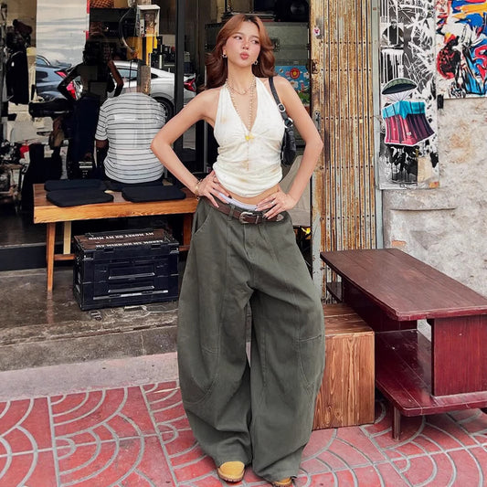 Streetwear Scimitar Jeans - Low-Rise Distressed Wide-Leg Pants&nbsp; Crypto Payments