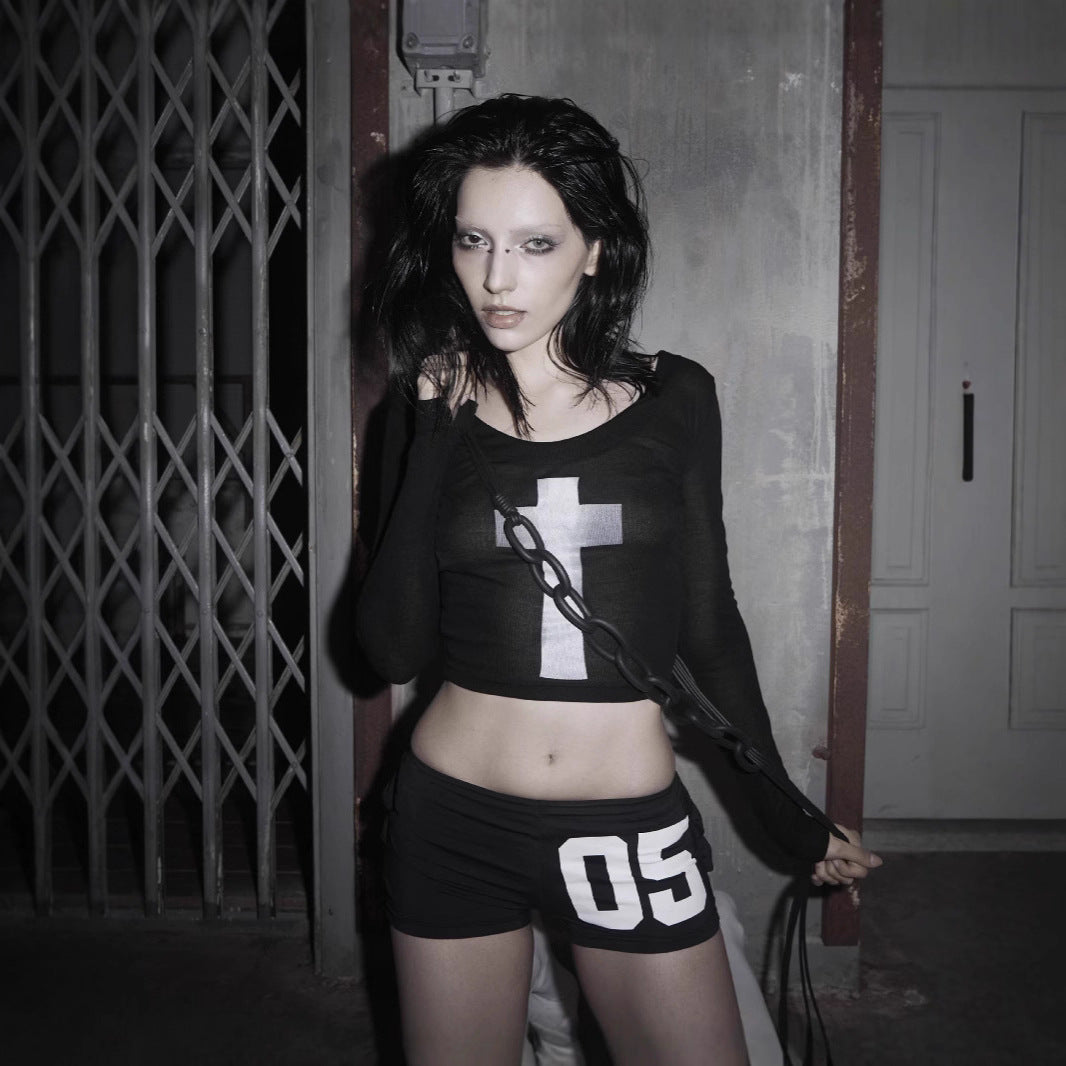Y2K Gothic Crop Tee - Women's Long Sleeve Sexy Streetwear Top| Free Shipping|Crypto Payments