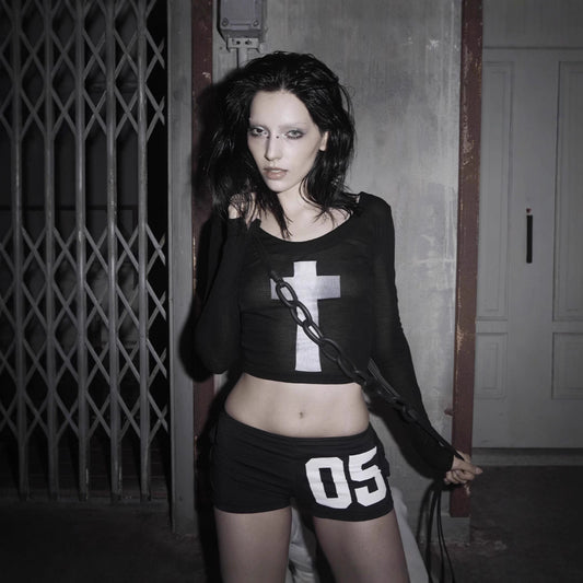 Y2K Gothic Crop Tee - Women's Long Sleeve Sexy Streetwear Top| Free Shipping|Crypto Payments