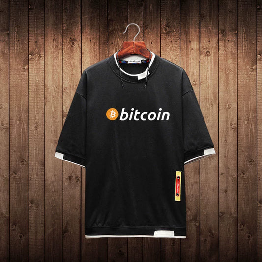 Men’s Oversized Bitcoin T-Shirt | Geek Style Crypto Tee | 95% Cotton | Sizes M–5XL | White, Gray, Black